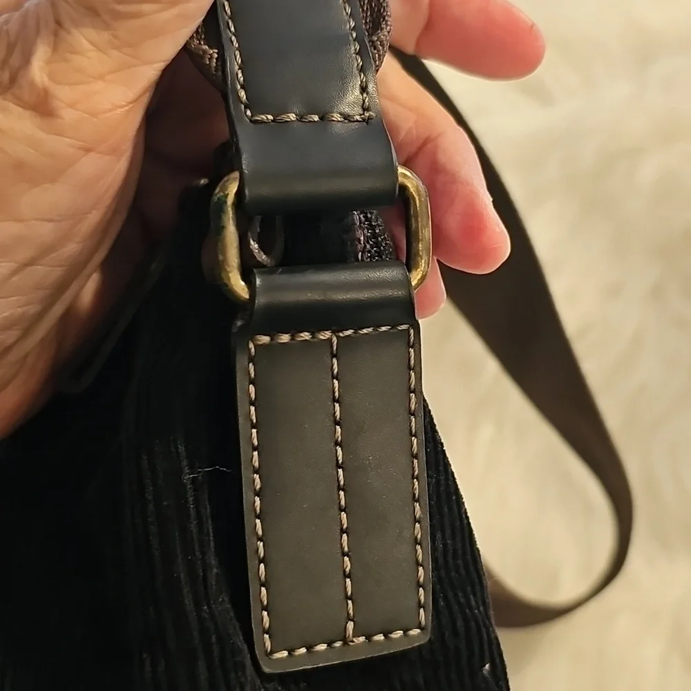 Nine West Black Corduroy Messenger Bag with Brown Trim. Crossbody‎